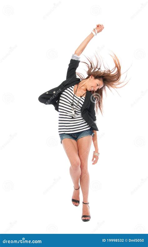 Beautiful Full Body Brunette Woman Dancing Stock Photo - Image of jump ...