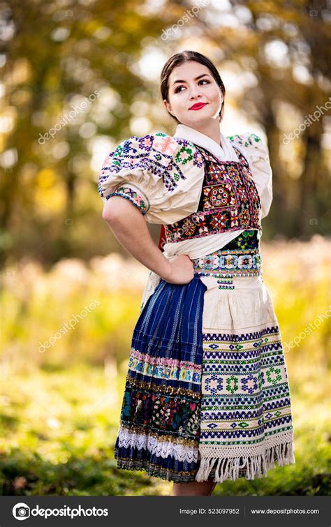 Young Beautiful Slovak Woman Traditional Dress Slovak Folklore — Stock ...