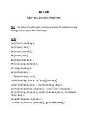 AI Lab MonkeyBanana.pdf - AI Lab Monkey Banana Problem Aim - To solve ...