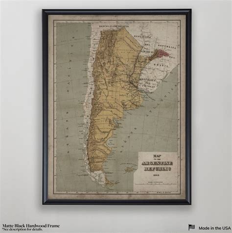 Argentina Map, Vintage Map of Argentina, Framed Map Options, Antique ...
