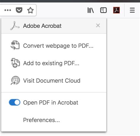 Enable Create PDF extension for Mozilla Firefox, Adobe Acrobat
