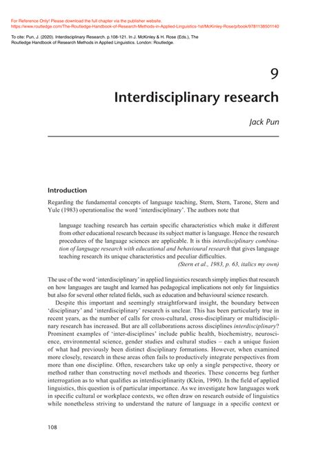 (PDF) Interdisciplinary Research