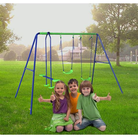 Outdoor Childrens Folding Swing Set with 2 Baby Swing & Seesaw, Best ...