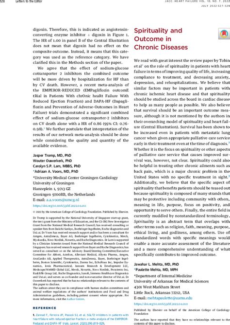 Spirituality and Outcome in Chronic Diseases | JACC: Heart Failure