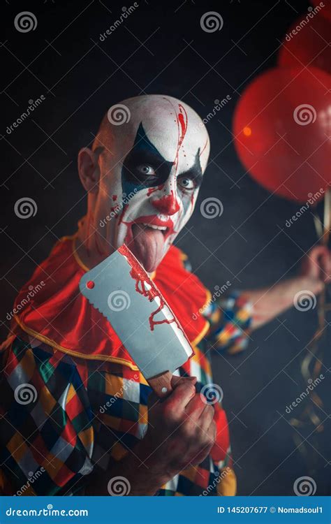 Scary Bloody Clown Licks the Knife Blade Stock Image - Image of monster ...