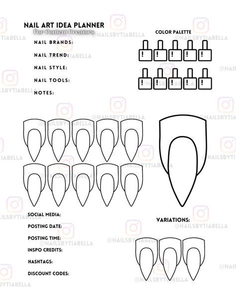 Stiletto Nail Art Sketchbook Printable Digital Template Nail Content ...