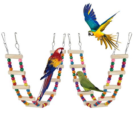 Natural Wood 10-Ladder Bird Ladder Bridge Set for Small Birds - Swing ...