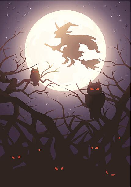 Witch Flying Into Tree Illustrations, Royalty-Free Vector Graphics ...