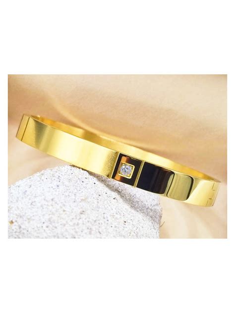 Grossiste Bracelet Acier Inoxydable poli doré pierre carrée