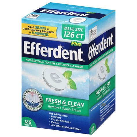 Efferdent Plus Denture & Retainer Cleanser, Anti-Bacterial, Fresh ...