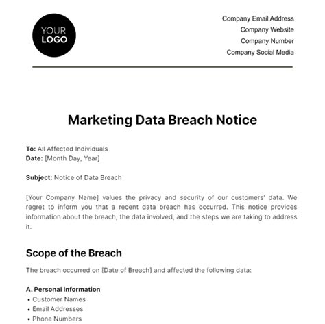Free Marketing Data Breach Notice Template to Edit Online