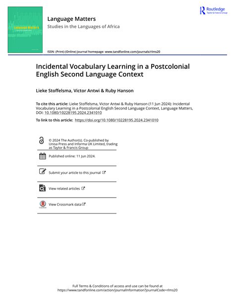 (PDF) Incidental Vocabulary Learning in a Postcolonial English Second ...