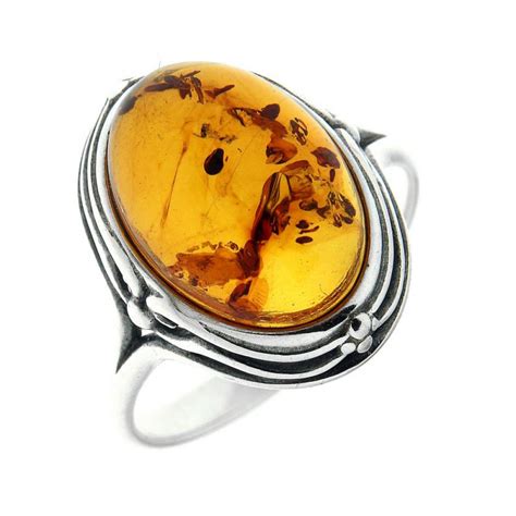 Bague Ambre Ovale 14x10mm sur Argent 925 Ref. 42452