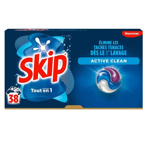 SKIP Lessive capsules tout en 1 Active clean 38 capsules pas cher ...