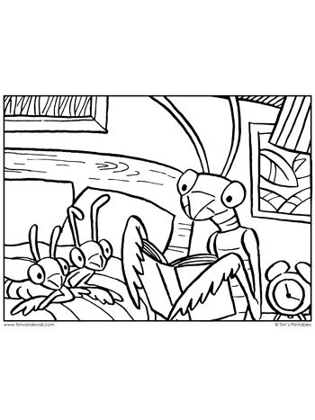 Praying Mantis Story Time Coloring Page - Tim's Printables