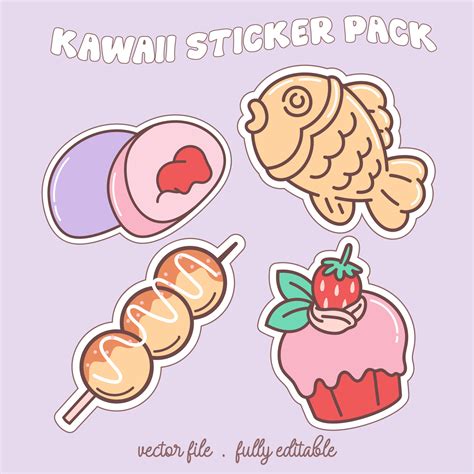 Bright and colorful kawaii food japan style sticker set. Stickers in ...