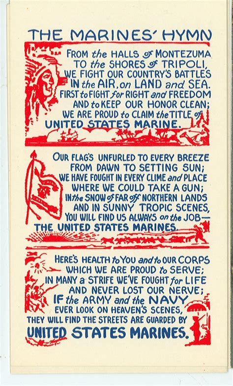 The United States Marine Corps Hymn Postcard. Post November 1942 ...