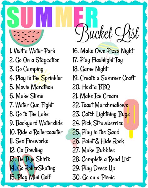 Summer Bucket List Ideas for the Family Summer Bucket List For Teens ...