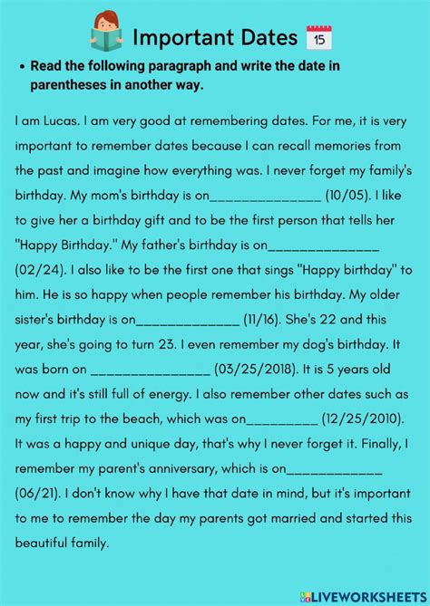 Important Dates interactive worksheet | Live Worksheets