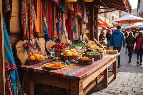 A wooden board in a vibrant bohemian market | Premium AI-generated image