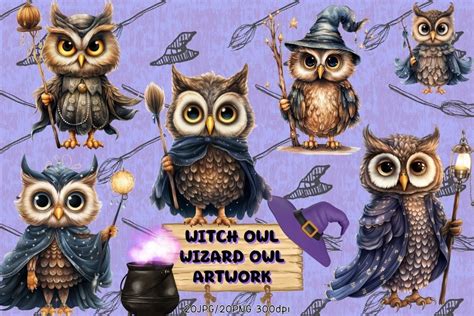 Witch Owl, Wizard Owl Artwork Bundle Graphic by earthstudiotomo ...
