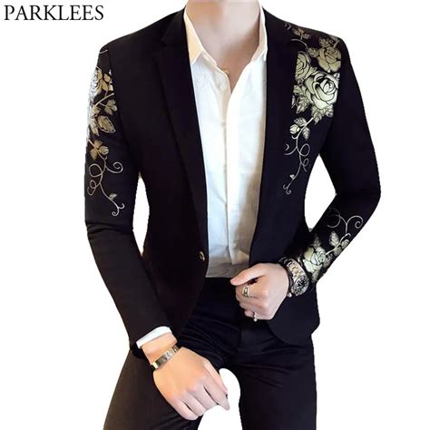 Blazer-slim-imbib-d-un-bouton-pour-homme-veste-imprim-floral-dor-f-te ...