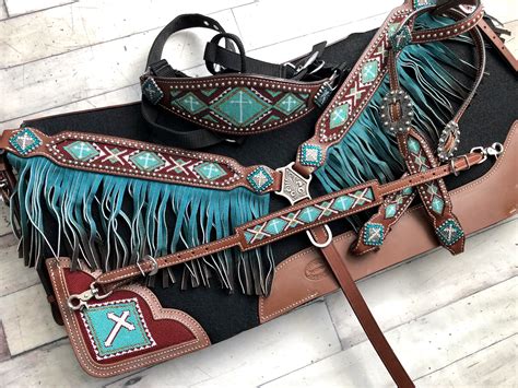 Teal Ombre Fringe Beaded Tack Set with Saddle Pad Cowgirlbarnandtack ...
