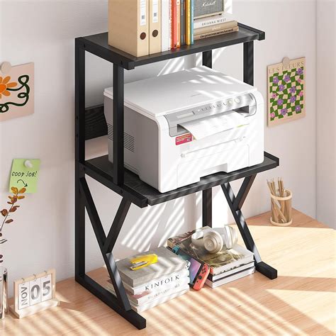 Desktop Printer Stand with 3 Tier Wood Storage Shelves,Under Desk ...