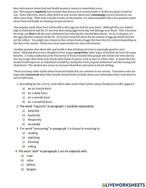 Reading comprehension online exercise for 12 | Live Worksheets