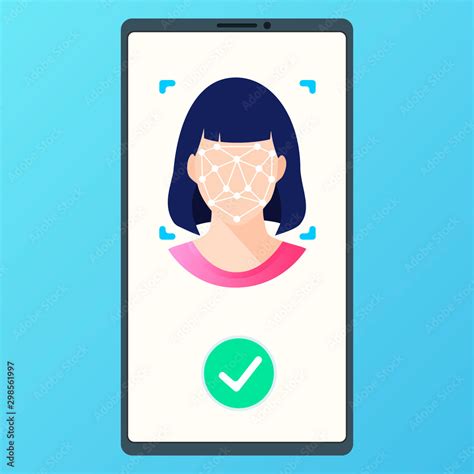 Face ID recognition and identification system. Scanning process woman's ...