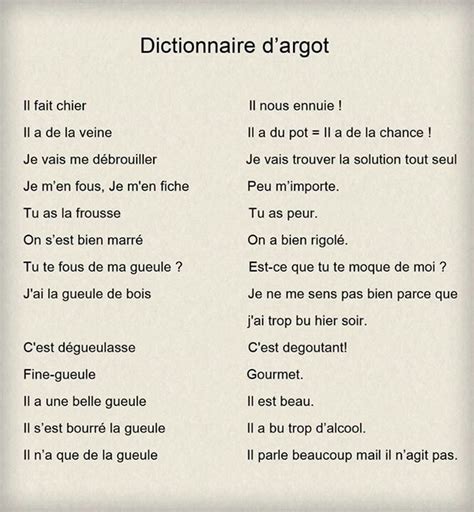 Dictionnaire d'argot | French language lessons, French phrases, French ...