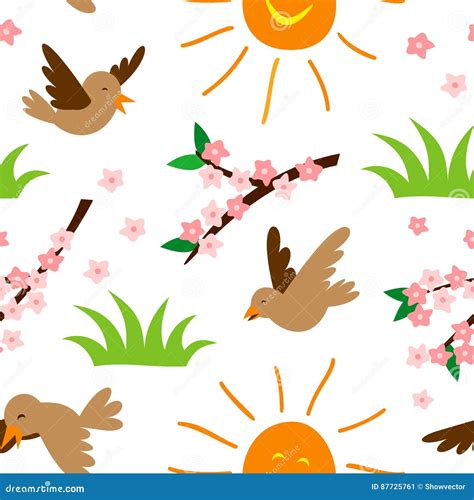 Spring Natural Floral Symbols Seamless Pattern Background Vector Stock ...