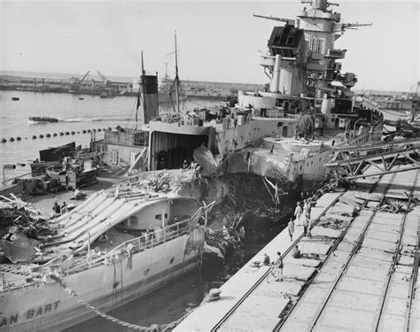 French battleship Jean Bart at Casablanca, showing damage from 16-inch ...