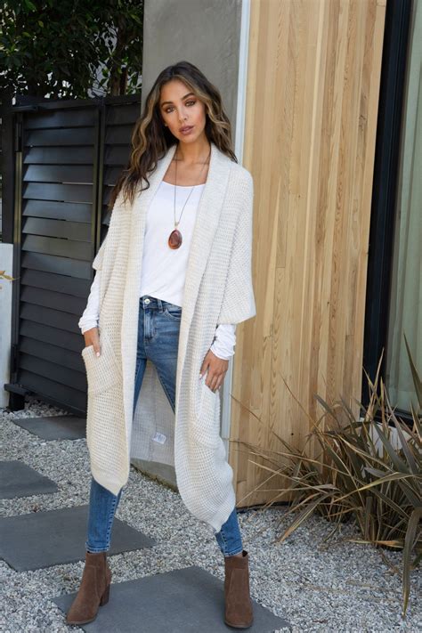 The Crochet Long Cardigan | Long sweater outfits, Cream cardigan outfit ...