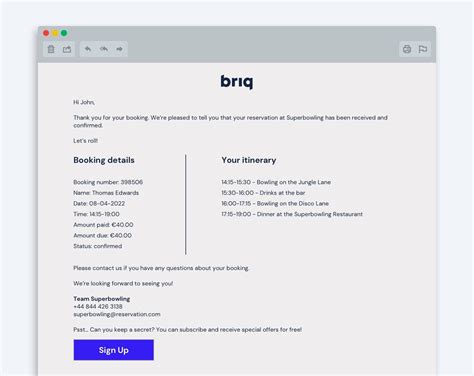 Booking confirmation email for leisure - do's and don'ts - Briq Bookings