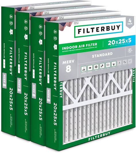Filterbuy 20x25x5 MERV 8 Pleated AC Furnace Air Filters, Fits Honeywell ...