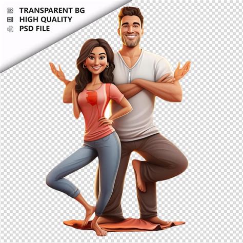 American Couple Yoga 3D Cartoon Style white background is | Premium AI ...