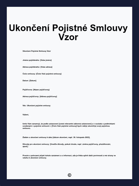 Ukončení Pojistné Smlouvy Vzor