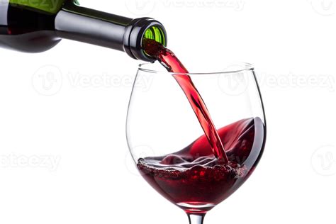 Red wine being poured into glass, isolated against transparent ...