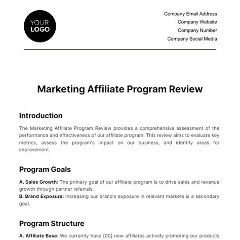 Free Marketing Affiliate Program Review Template to Edit Online