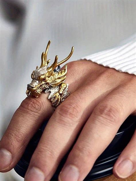 Anneaux de dragon pour Hommes, bagues ouvertes chinoises rétro, bagues ...