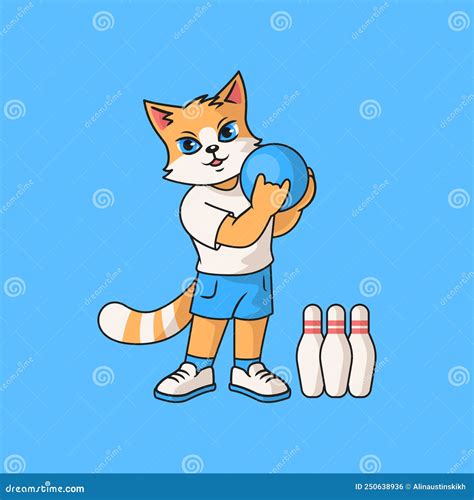 Red Cat Play Bowling. Cartoon Vector Character for Children Stock ...