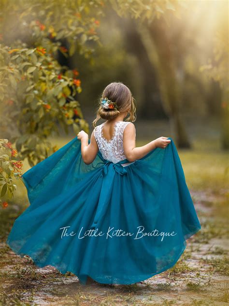Teal flower girl dress, Flower Girl Dress, lace flower girl dress, boho ...