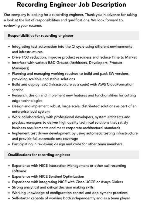 Recording Engineer Job Description | Velvet Jobs