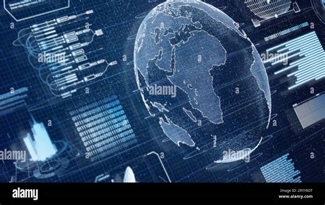 Blue digital HUD Earth world information scanning hologram user ...