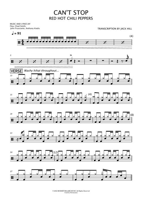 Can't Stop (arr. Jack Hill) by Red Hot Chili Peppers Sheet Music for ...