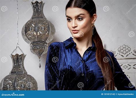 Beautiful Woman Brunette Hair East Style Arabic Stock Photo - Image of ...