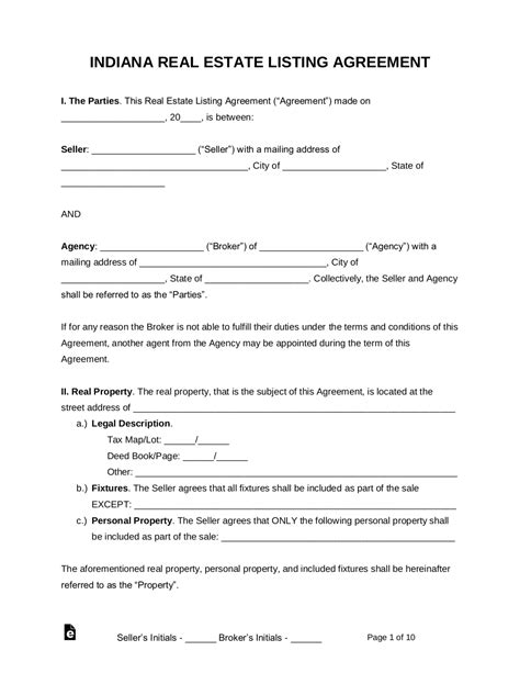 Free Indiana Real Estate Agent Listing Agreement - PDF | Word – eForms