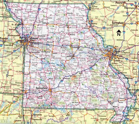 Mapa De Missouri Con Ciudades Listadas