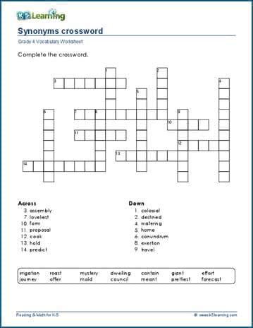 Synonyms crossword puzzles | K5 Learning